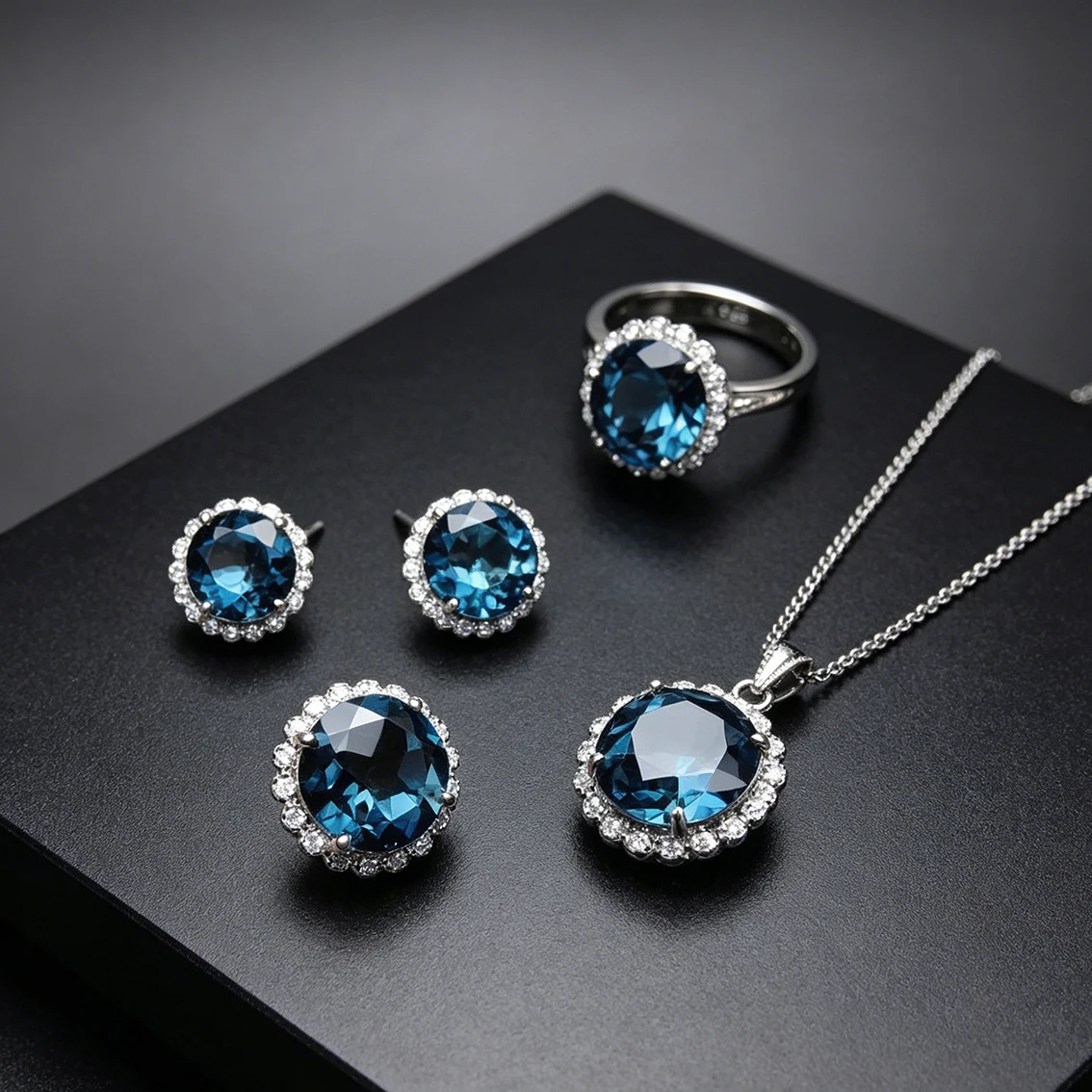 

Luxury 3Pcs Blue Topaz Jewelry Set for Women, Silver Plated Necklace, Earrings, and Ring, Perfect for Wedding and Party