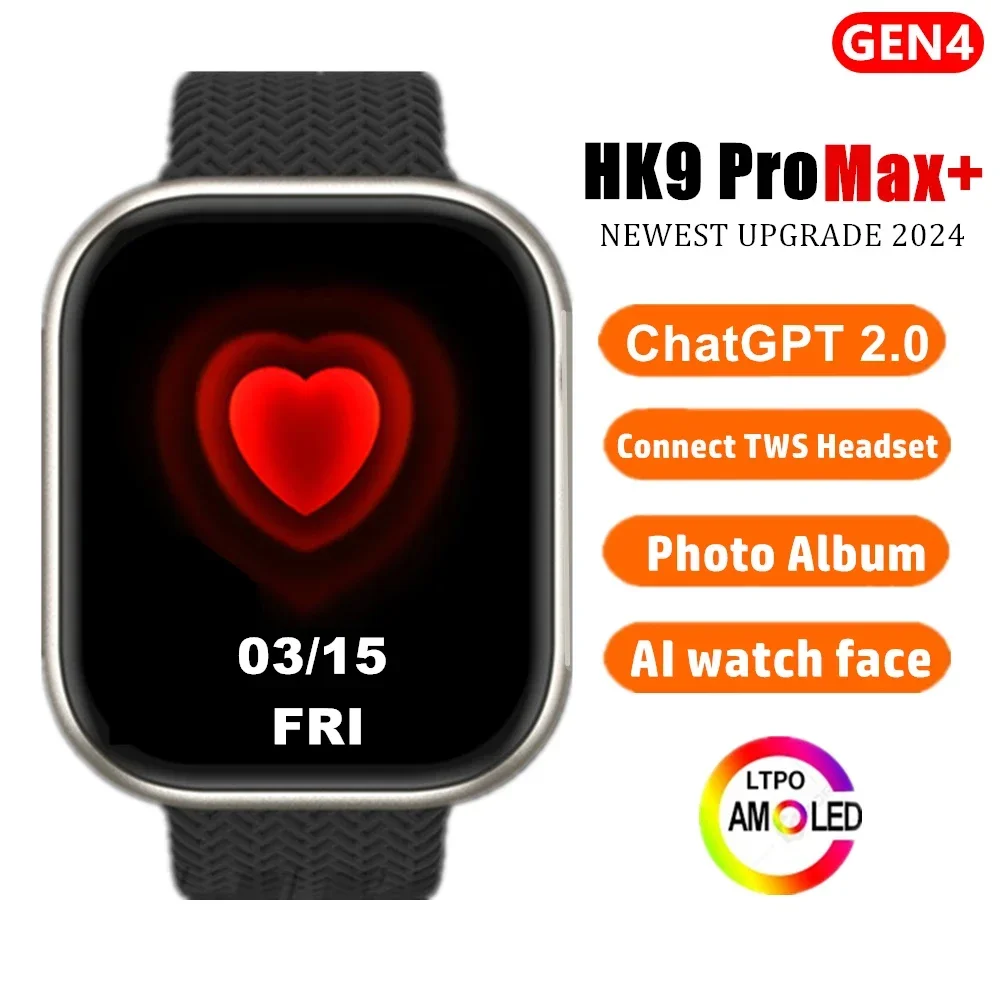 HK9 PRO MAX Plus Gen4 AMOLED CHATGPT Original Smart Watch NFC Compass Waterproof GPS Tracker Bluetooth Call Music Men Women 2024