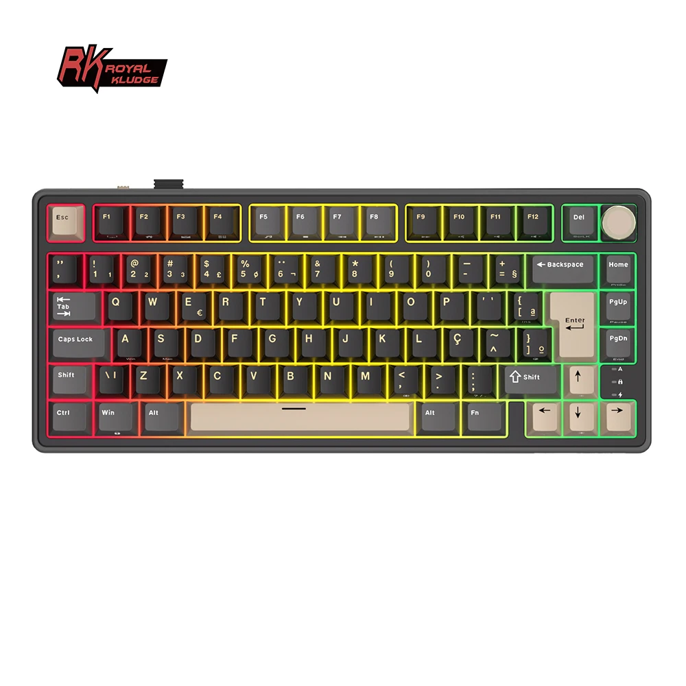 Teclado Mecânico RK ROYAL KLUDGE R75Pro Gasket 80% 80 Teclas RGB Retroiluminado BT5.0/2.4G/USB-C Sem Fio para Gamers com Teclas PBT