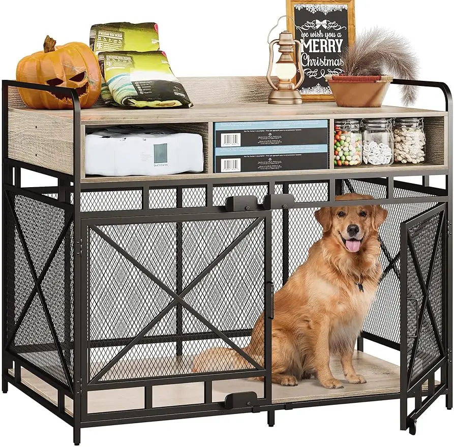 Dog Crate Furniture,Wooden Dog Crate End Table,43 Inch Dog Kennel with 3 Drawers,Heavy Duty Crate,Decorative Pet Cra