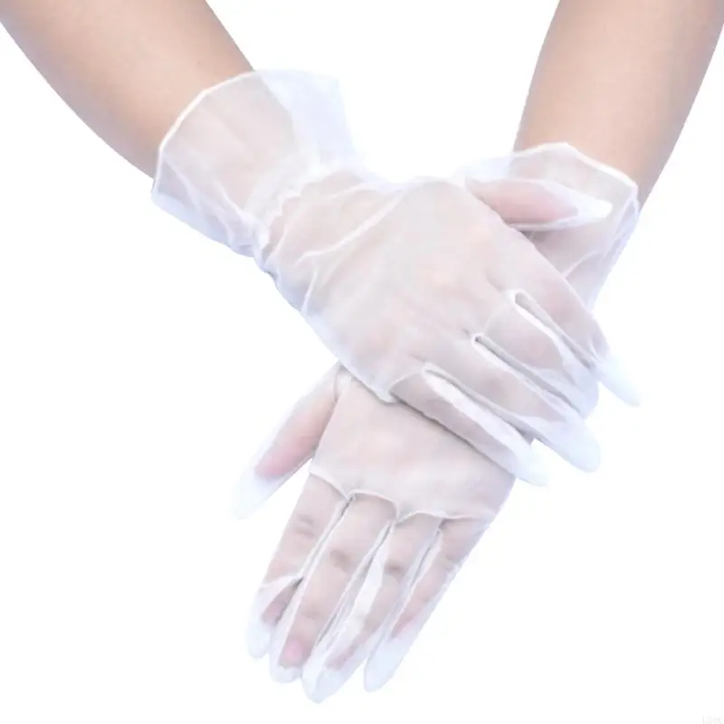 2pack Short Lace Mesh Gloves Princesses Birthday Party Gloves Sunscreen Gloves Y166