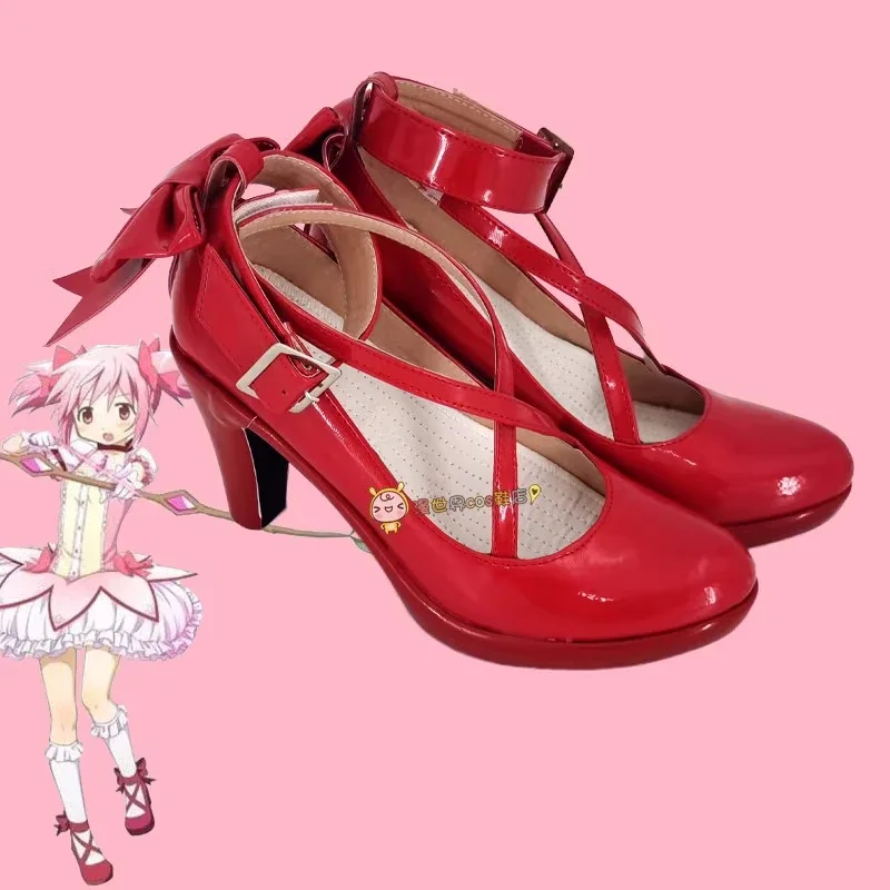 Zapatos de Cosplay de Puella Magi Madoka Magica Kaname Madoka, zapatos rojos de cómic para cómic Con disfraz de Halloween, zapatos de utilería