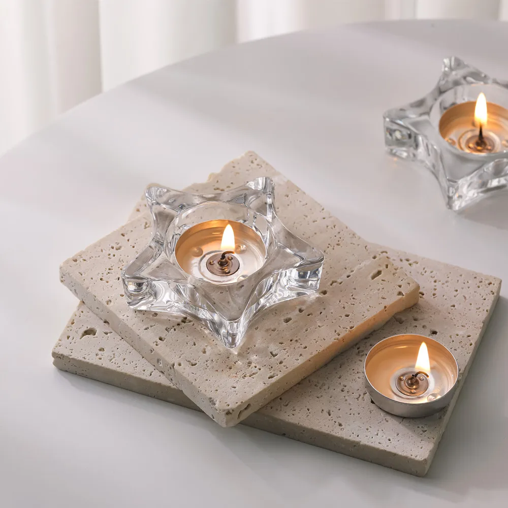 1PC Chinese Style Five-pointed Star Crystal Glass Candle Cup Romantic Candlelight Dinner Transparent Candle Holder Home Decor