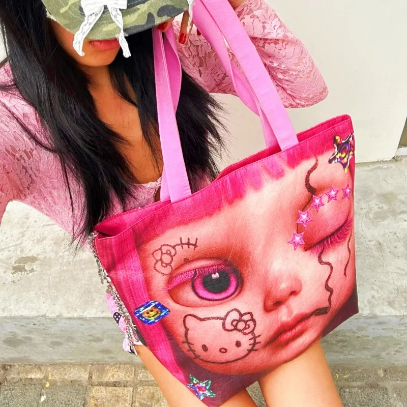 

Y2K Aesthetic Kitty Large-Capacity Double-Sided Shoulder Tote Bag Baddie Handbag for Cosplay And Animation Derivatives