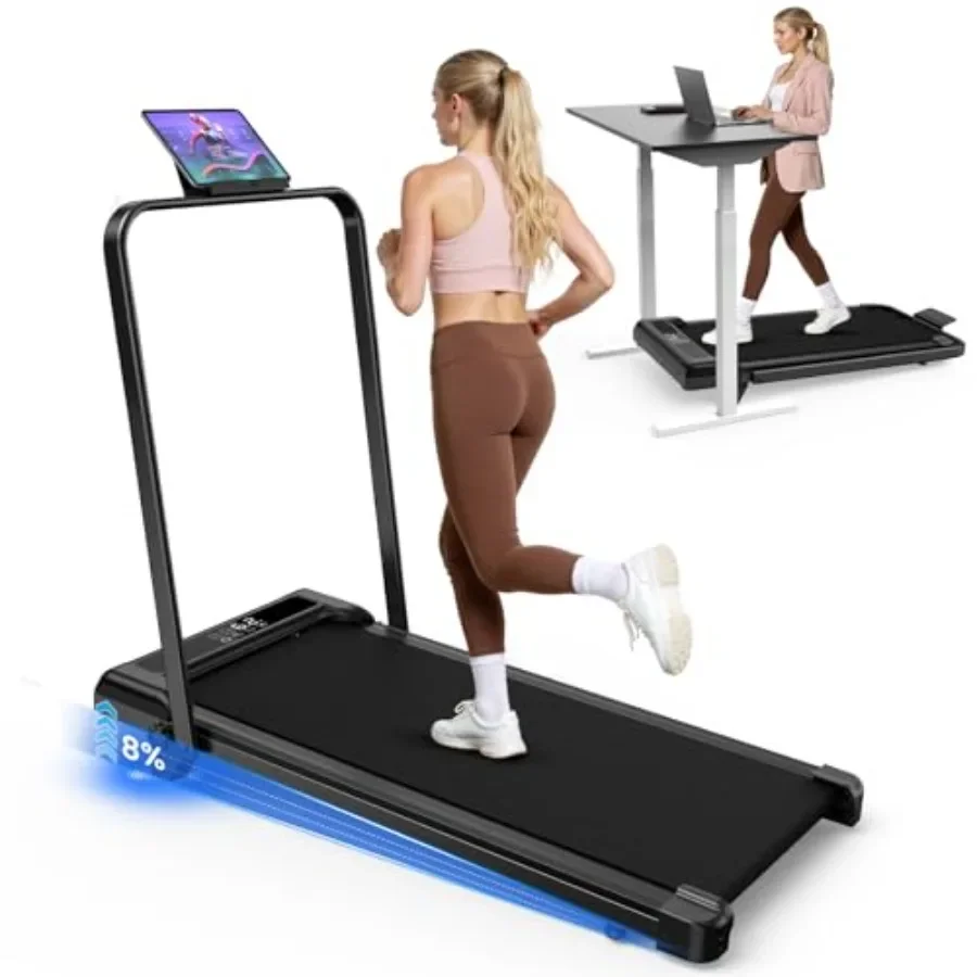 Walking Pad Treadmills for Home Use, Foldable Steel Frame, Black, 8 Incline with Ergonomic Handle Bar