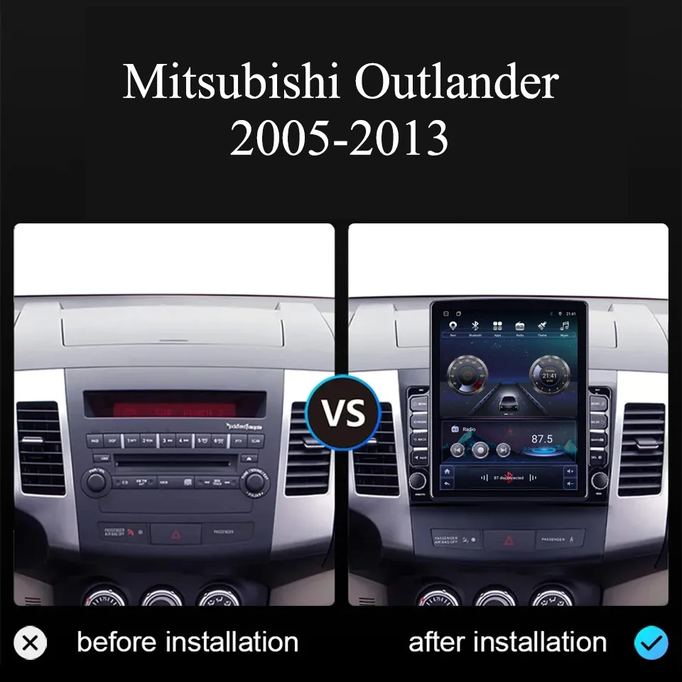 2Din Android 14.0 Car Radio Stereo For Mitsubishi Outlander 2005 - 2013 Auto GPS Navi Audio Video DVD Player Head Unit 4G Lte BT