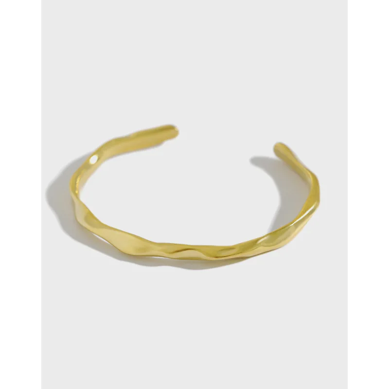 Easy to wear ins simple fashion irregular concave convex smooth surface S925 sterling silver bangle