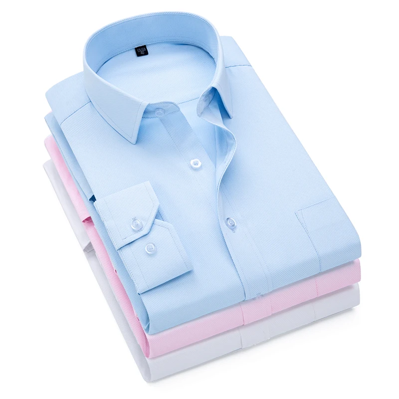 Pink White Blue Twill Men's Formal Shirt Soft Non-iron Classic Slim Casual Shirts Business Office Wedding Banquet Base Dress