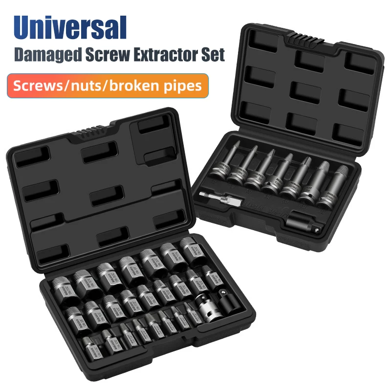 Universal Damaged Screw Extractor Set Broken Screw Remover Kit Easy Out Hex Head Bolt Nut Stud Extractor Screw Removal Tool Sets