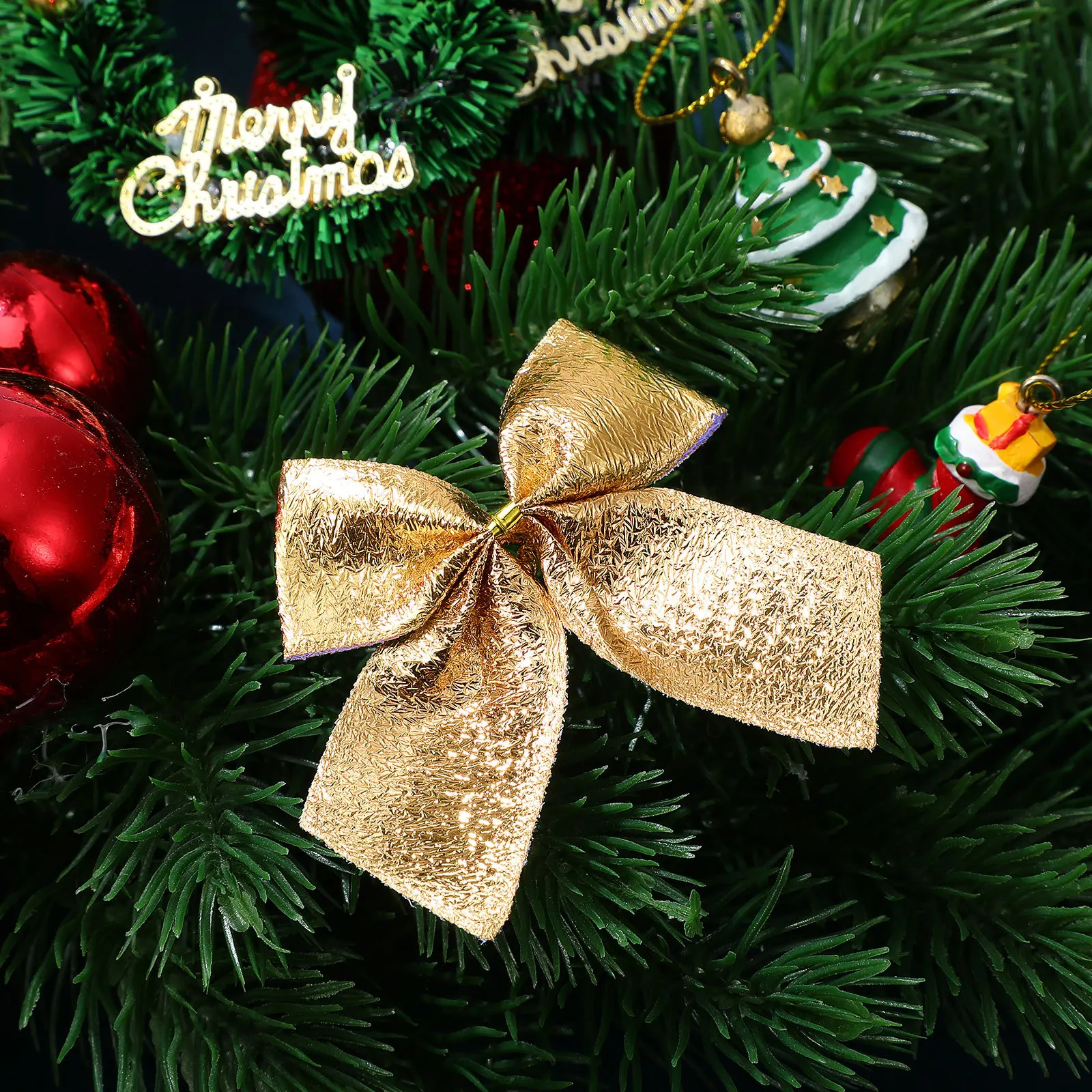 

24Pcs Christmas Bowknots Silver Ribbon Decoration Glitter Bands for Tree Festival Party DIY Scrapbooking Accessories