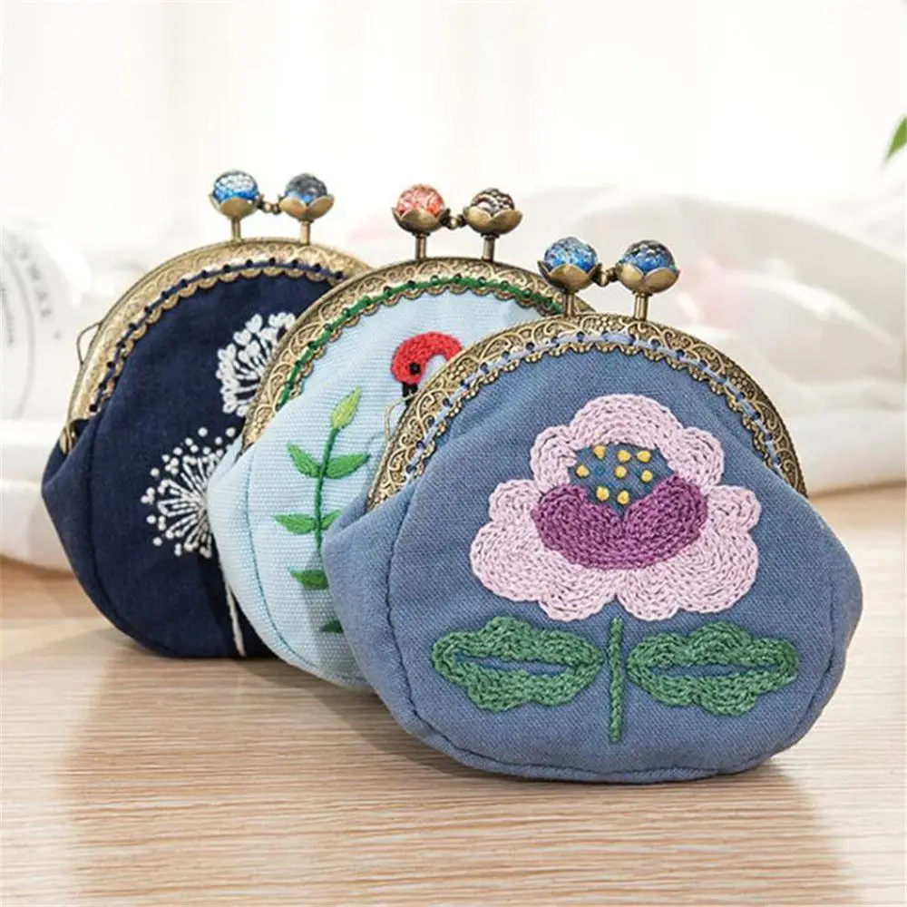 Handmade DIY Flowers Bird Embroidered Clutch Coin Purse Wallet Mobile Phone Bags Kit Embroidered for Wallet Crafts