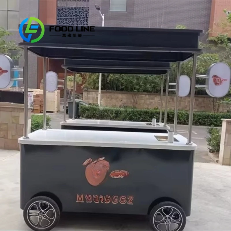 Customized Commercial Mobile 4 Wheel Hand Push Vending Cart Portable Street Vendor Unit For Ice Cream Fast Food Beverage