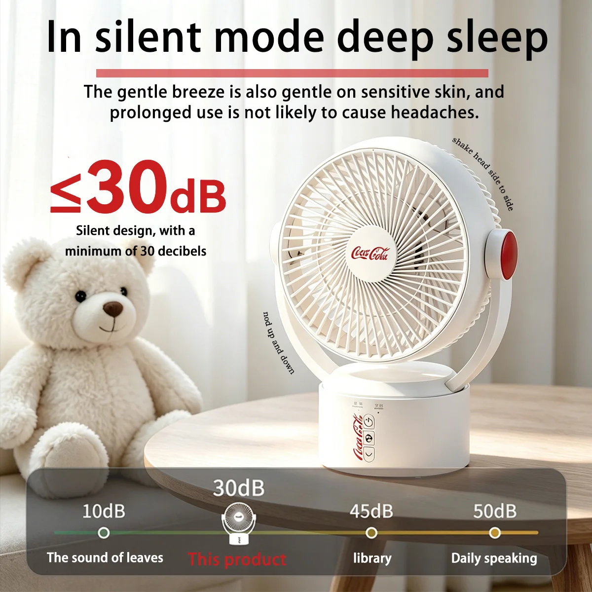 

Coca-Cola Desktop Move Fan Usb Rechargeable 3 Gears Speed，3600 mAh Camping Fan Mini Electric Fans Cordless Air Cooling Small Fan