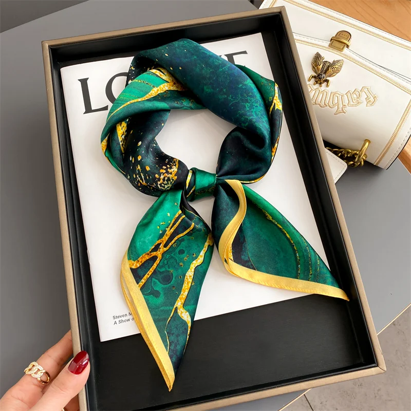 Print 100% Silk Square Scarf Women Hendband Luxury Brand High Quality Hijab Shawl Design Wrap Foulard 2023 Hand Wirst Bandana