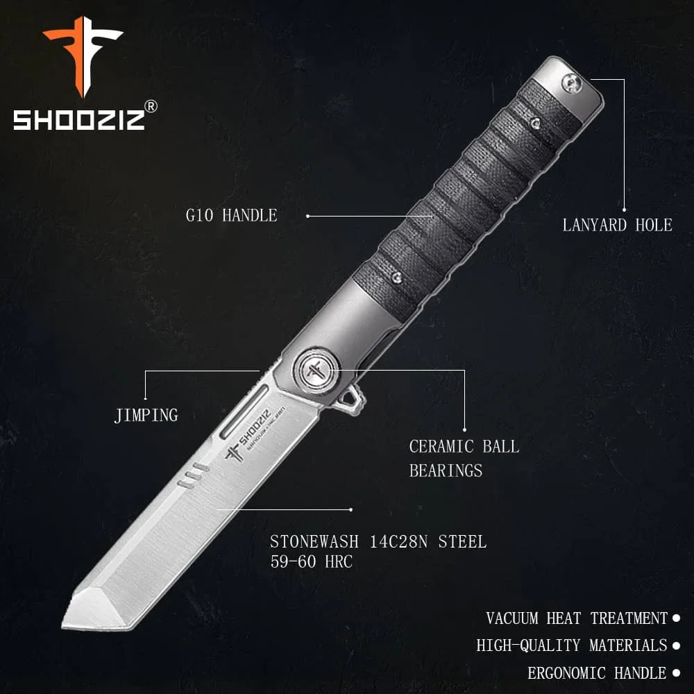 SHOOZIZ składany scyzoryk dla mężczyzn, nóż Flipper EDC, stal 3,74 "14C28N, noże taktyczne z klipsem, narzędzie kempingowe G10 Outdoor