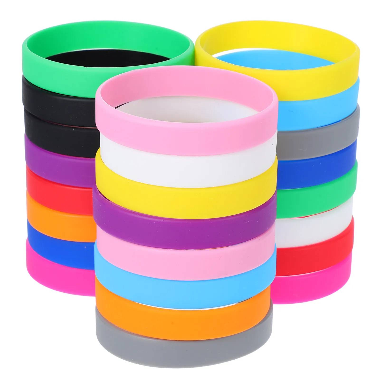 

24Pcs Silicone Wristbands Bright Mix Colors Easy Clean Shake Wristbands for School Classrooms Birthday Celebrations Themed