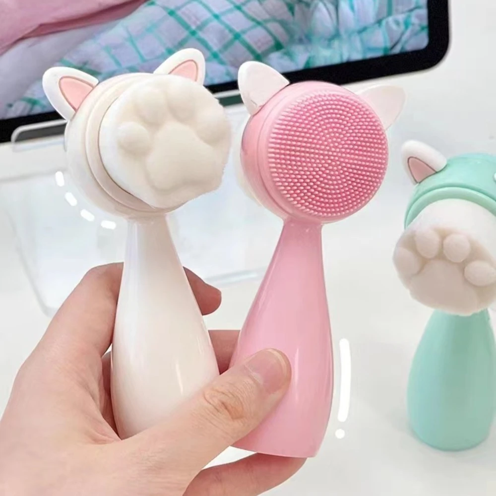 Facial cleansing brush Portable silicone brush with soft bristles foaming cleanser brush creative cute cat paw full makeup set