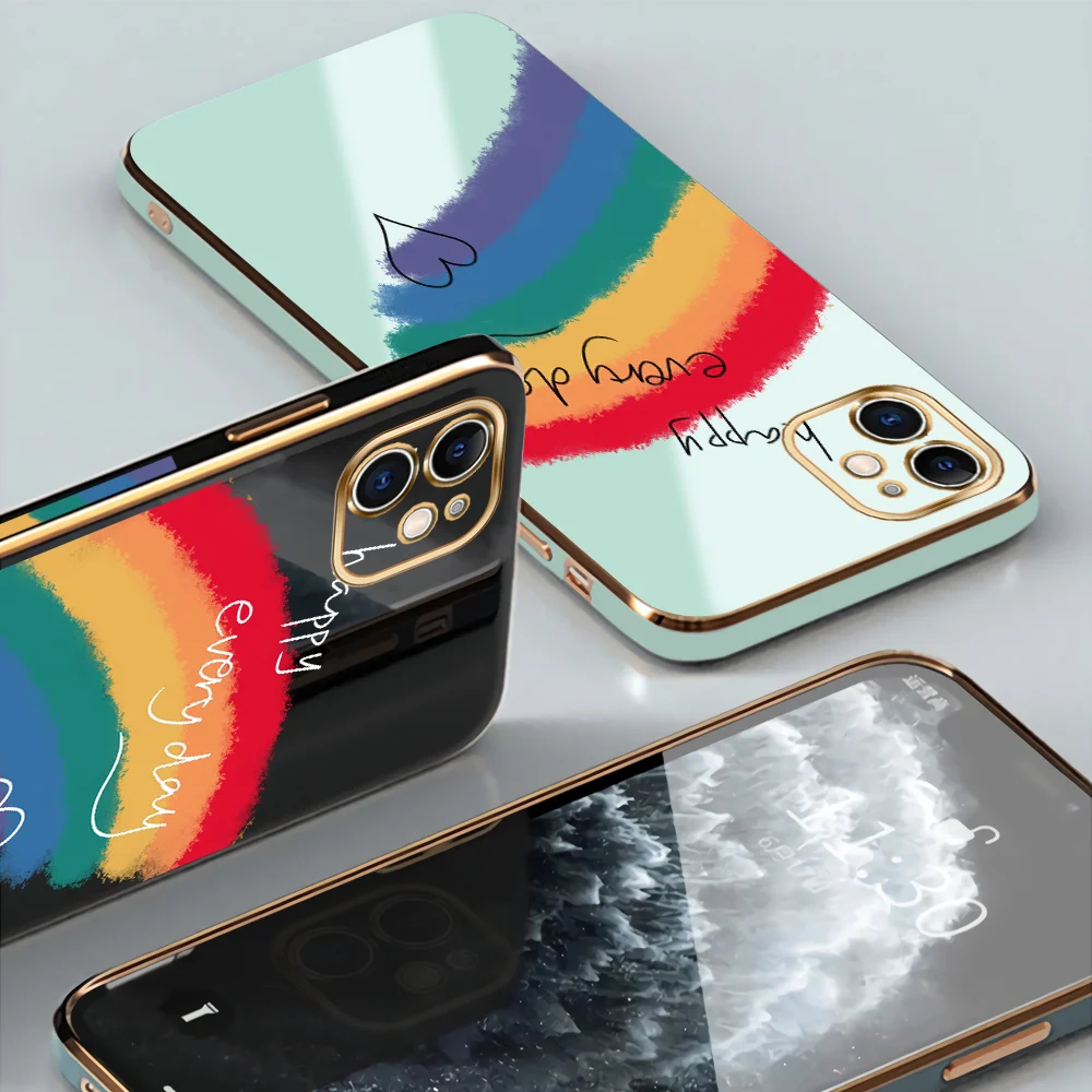 For Samsung S21 Plus Ultra S20 FE TPU Case Fashion Rainbow Colorful Painting Square Edge Pattern Luxury Plating Soft Phone Shell