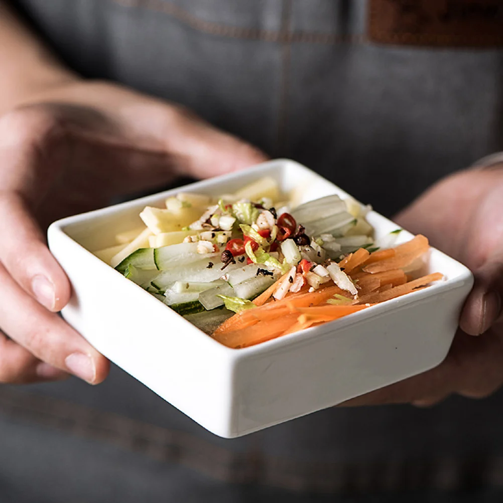 

2Pcs Ceramic Sauce Dishes Mini Square Seasoning Plates Non-Slip Bottom Oven Refrigerator Safe Stackable Flavor Condiment Tray