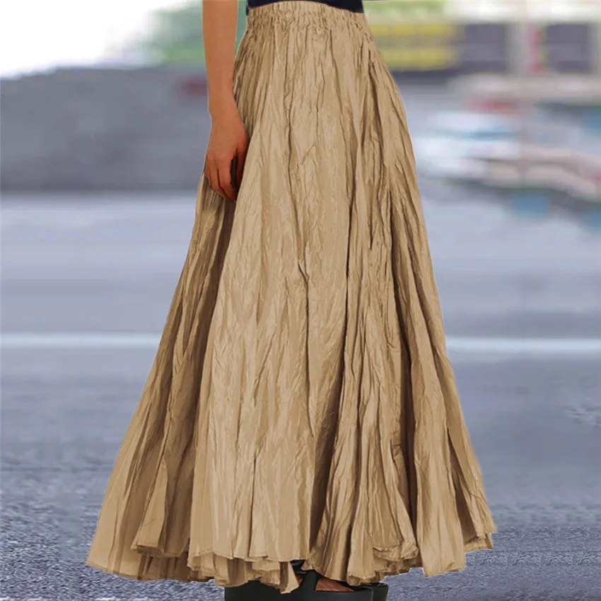 

2025 Spring and Summer New Women's Solid Color Skirt Pleated A-shaped Skirt Pleated Pendulum Floor-mopping Skirt