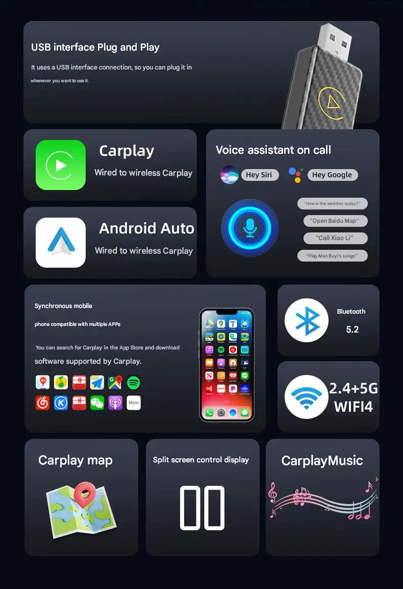 2025 جديد لاسلكي CarPlay أندرويد محول السيارات 2 في 1 الذكية سيارة صغيرة AI صندوق WiFi BT5.0 ل Havel كيا فولفو أودي MG VW هيونداي