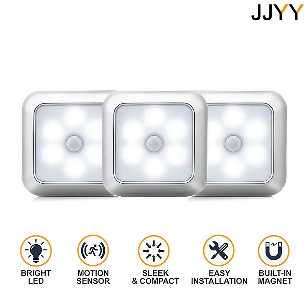 JJYY lampu malam LED Sensor, lampu malam cocok untuk lemari, lampu samping tempat tidur, toilet, tangga, kamar tidur, koridor rumah