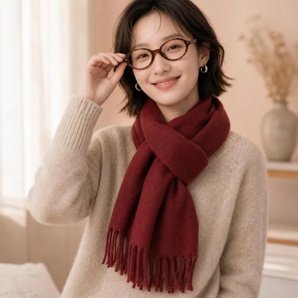 Korean Style Soft Plaid Scarf Lightweight Cozy Faux Cashmere Scarf Warm Neck Warmer Shawl Fall Winter Season
