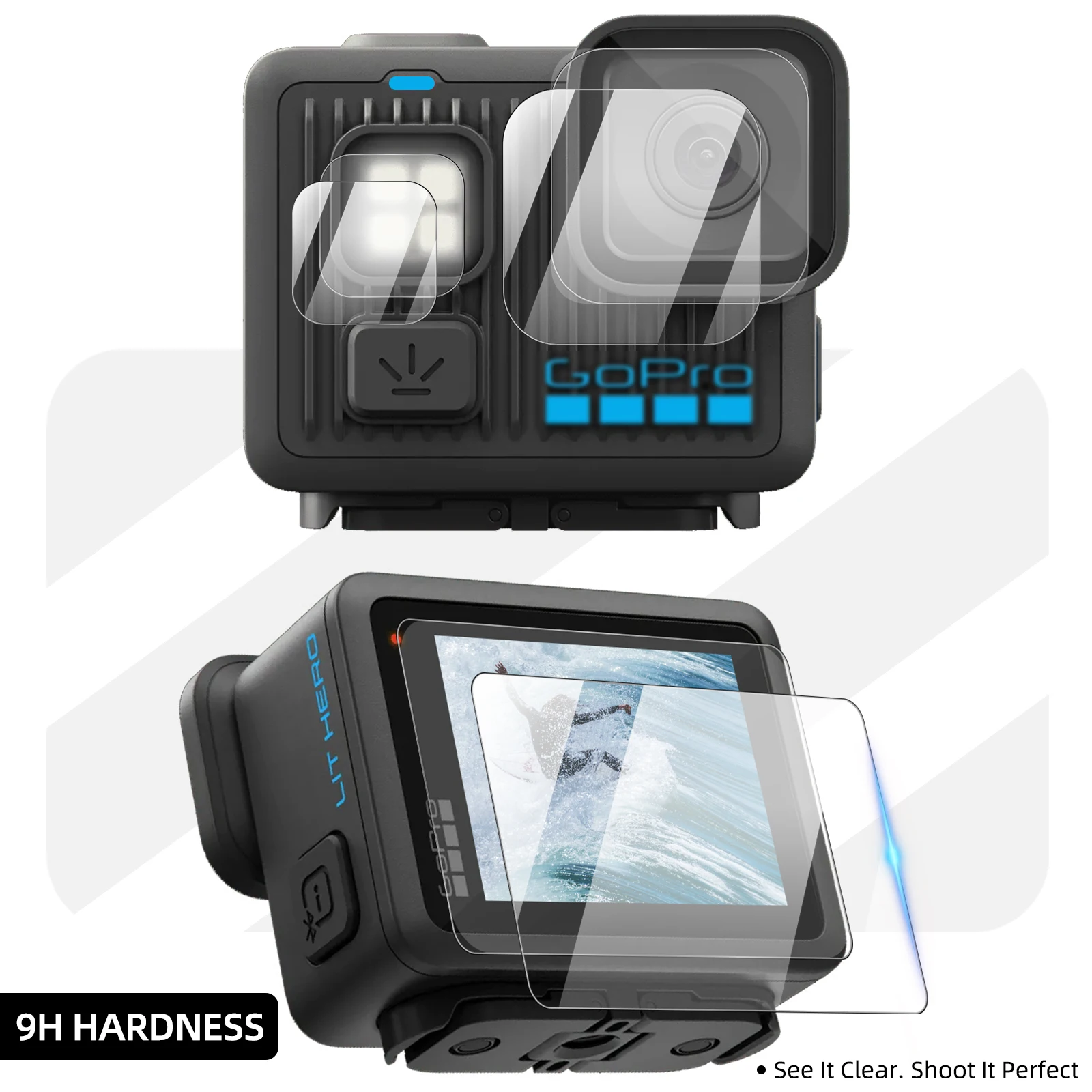 

9H Hardness Glass for Gopro Lit Hero, Screen & Lens Protector Clear Ultra-HD Tempered Glass Anti-scratch Film Accessories