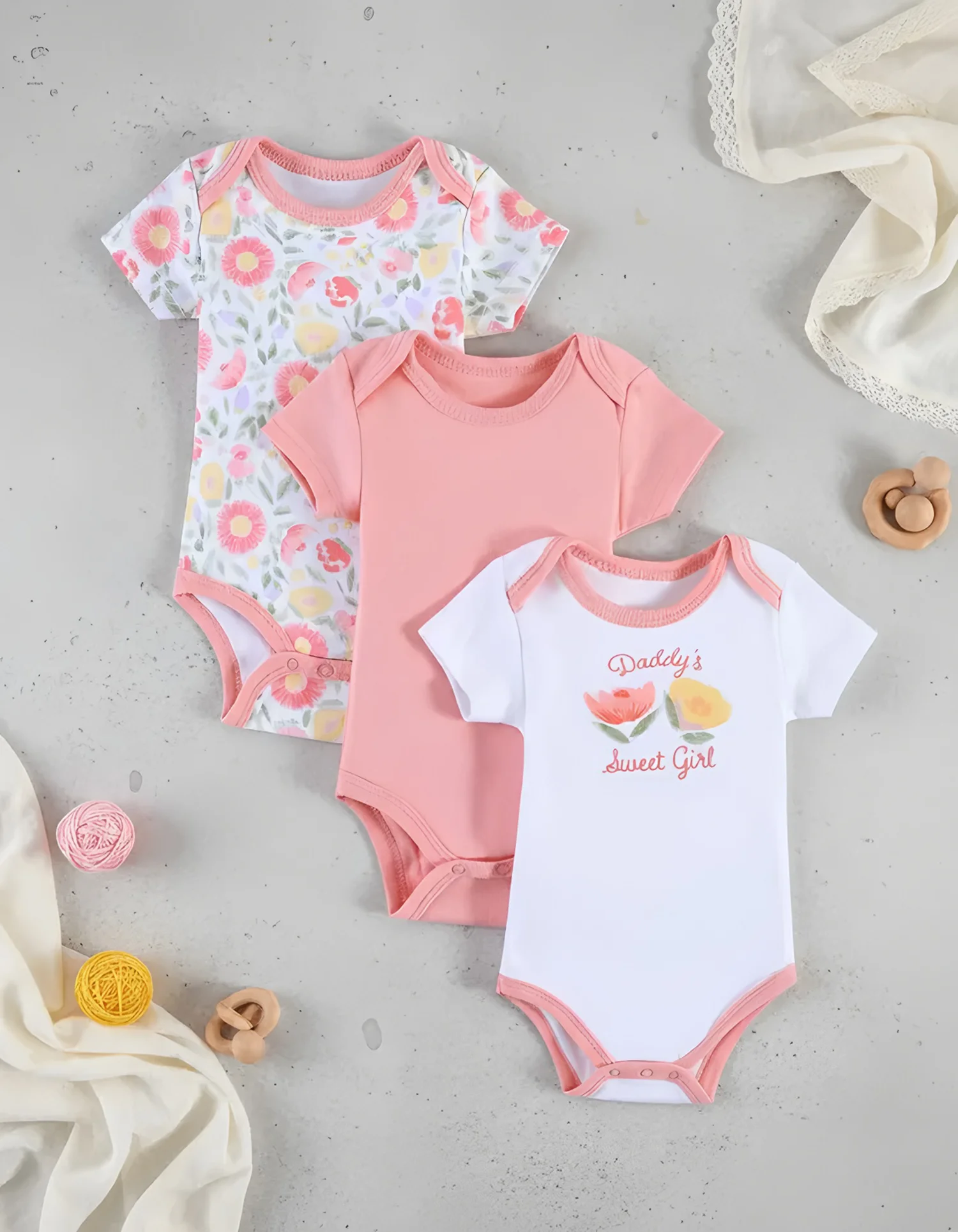 3-teiliges Baby-Mädchen-Kleidungsset Neugeborenen-Strampler Sommer Kurzarm-Jumpsuit Geeignet für 0-9 Monate