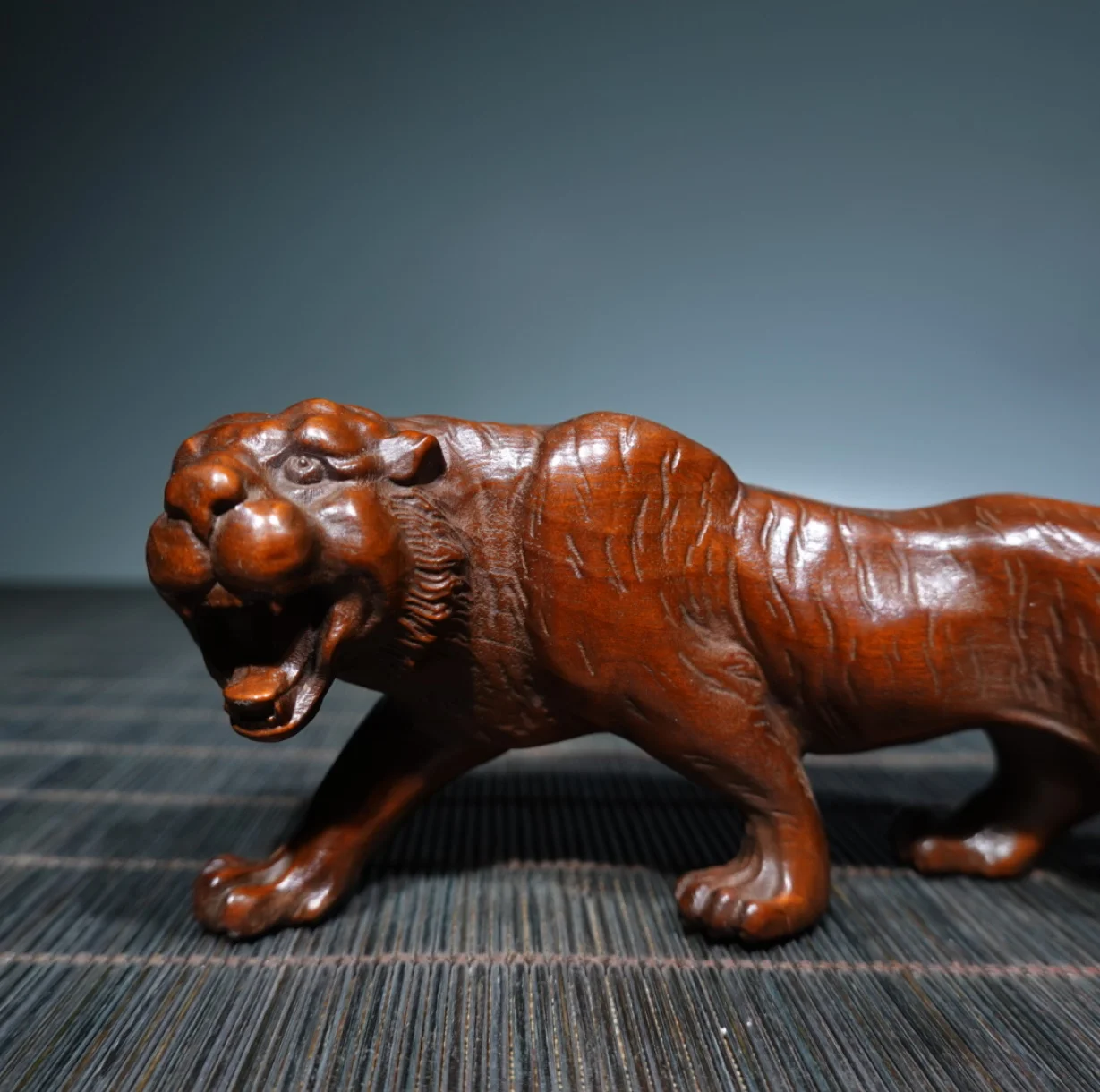 Wooden Animal Sculpture Carved Figurine Oriental Chinese Traditional Artisan Solid Protection Courage Power Peace Prosperity
