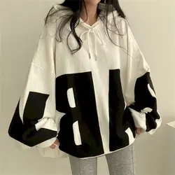 Sudaderas con capucha con estampado de letras para mujer, Jersey deportivo de calle, holgado, informal, talla grande, primavera y verano, 2024