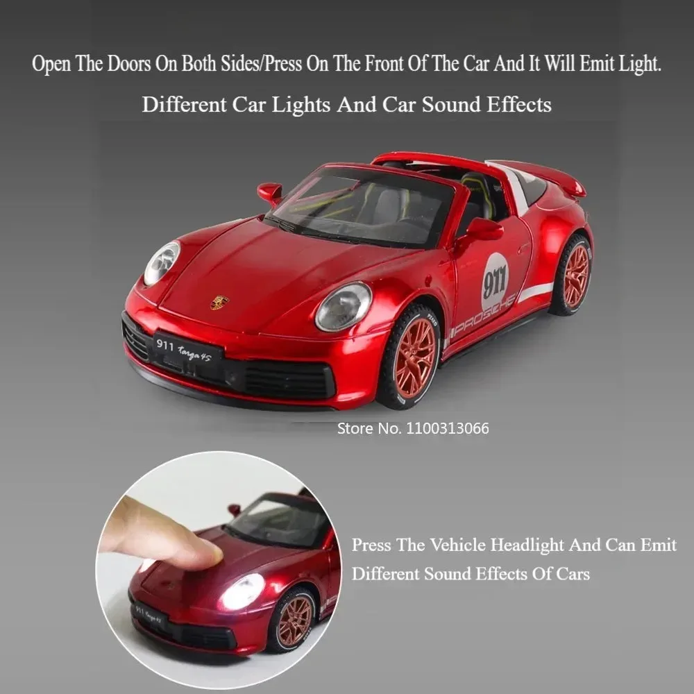 1:32 باناميرا 911 Targa 4S ألعاب نموذج سبيكة دييكاست سيارات موسيقى خفيفة المركبات الإطارات المطاطية عجلة التراجع طاولة السيارة حلية