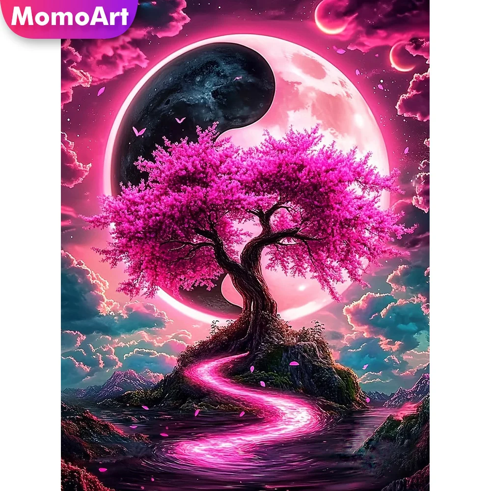 Momoart 5D Diamant-Mosaik Baum-Landschaft Vollquadrat-Gemälde Tai Chi Kreuzstich-Stickerei DIY Wohnzimmer-Kunsthandwerk