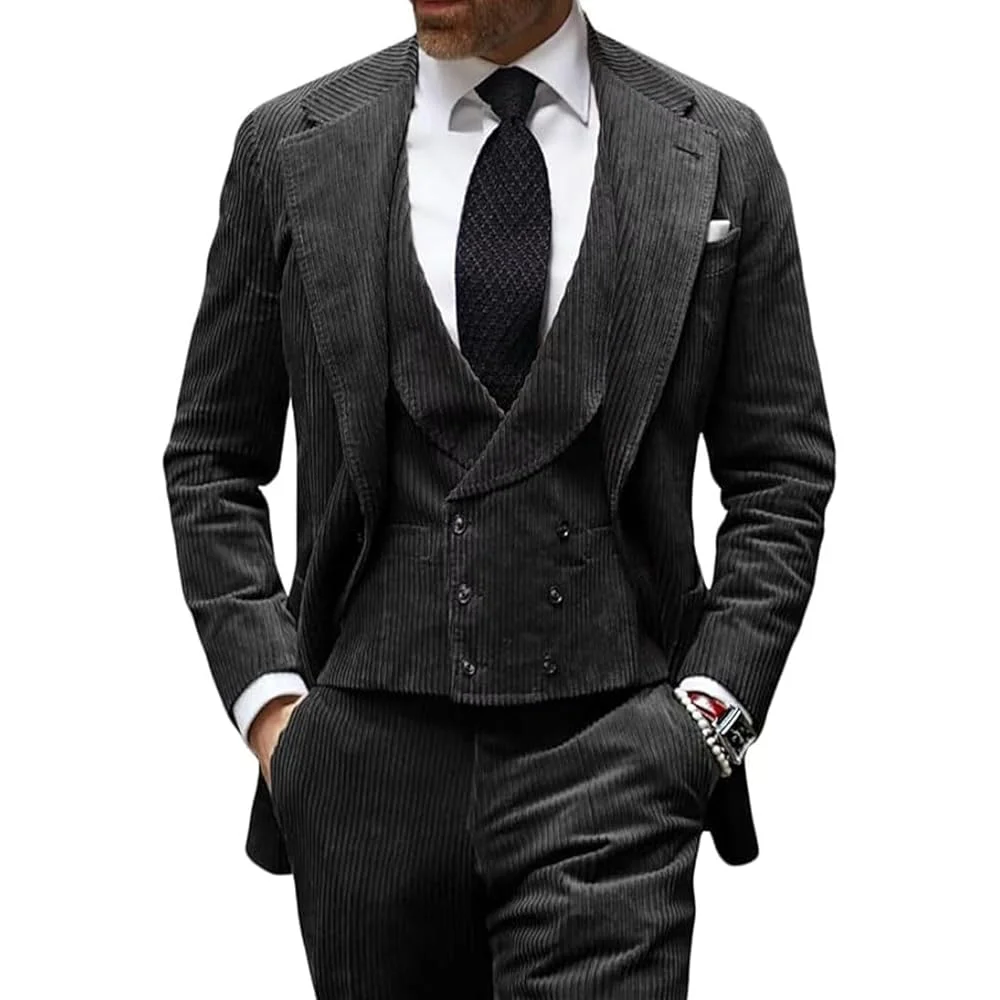 Costume 3 pièces en velours de chameau pour hommes, Blazer, gilet, pantalon, ensemble pour événement
