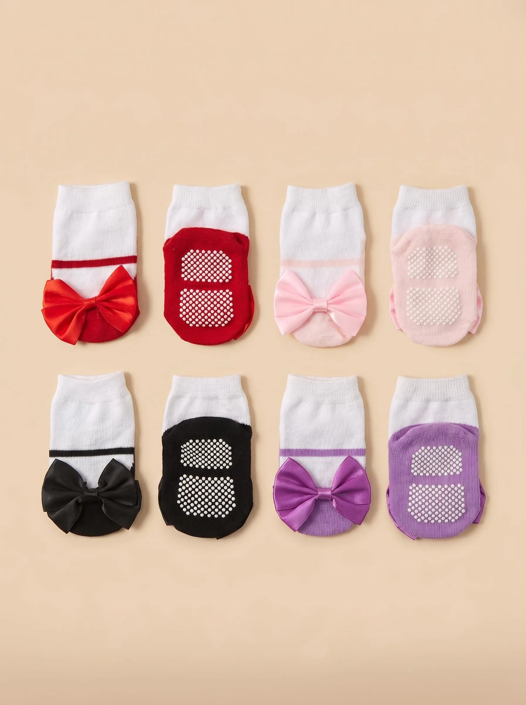 1/4 pairs  Baby Spring/Autumn Non-Slip Socks with Bow Design for Home & Indoor Use, Ideal for Baby's First Birthday Party Socks