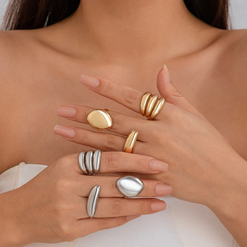 

Fashion 3Pcs Silver Color Geometric Rings Set for Women Hip Hop Personality Opening Finger Rings Trendy Female Party Jewelry