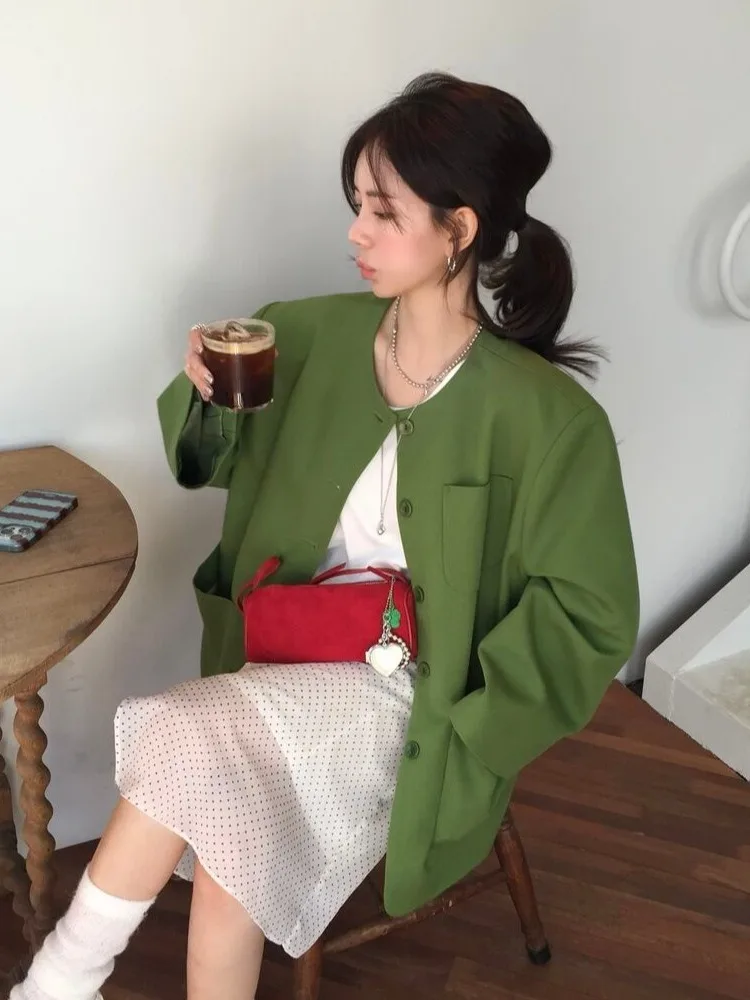 

Faionable Suit Jaet Женское круглое пальто Ne Coat White Улучшающее ретро Sle Корейский дизайн Подходит для поездок на работу