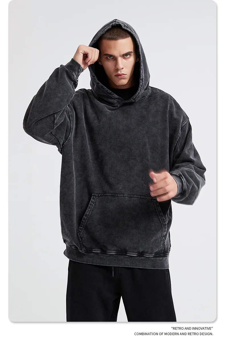 Autumn Winter New American Retro Washed High Street Hoodie for Men Fashion Gothic Sweatshirt Couple Streetwear Y2k Clothing