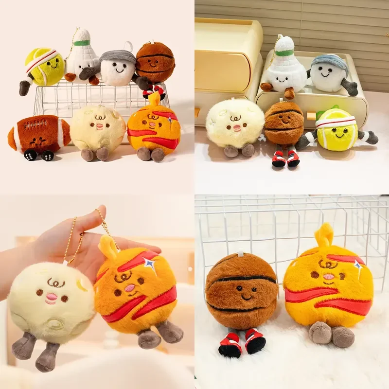 Creative Soft Plush Keychain Football Badminton Volleyball Ball Charm Light Fun Bag Pendant Toy