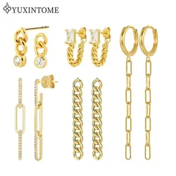 925 Sterling Silver Ear Needle Large Chain Pendant Earrings Minimalist Vintage Gold Earrings For Women Exquisite Party Jewelry