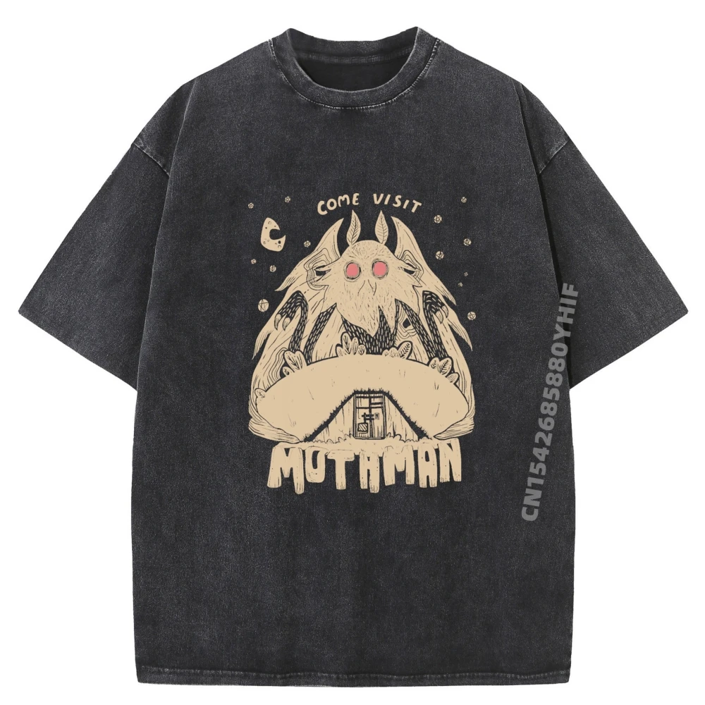 

Come Visit Mothman Graphic T Shirts Men Cotton Washed T Shirt Men Tshirt Funny Gift Luxury Designer Breathable Tops
