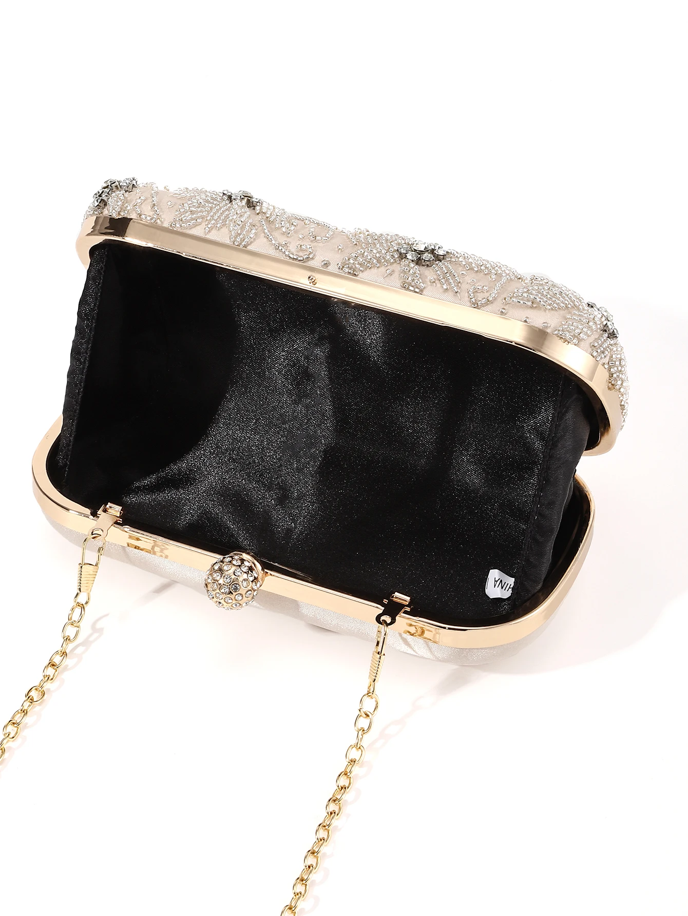 Gorgeous,fashion and shiny mini handmake diamond-studded rhinestones beaded flower pattern hand party wedding evening clutch bag