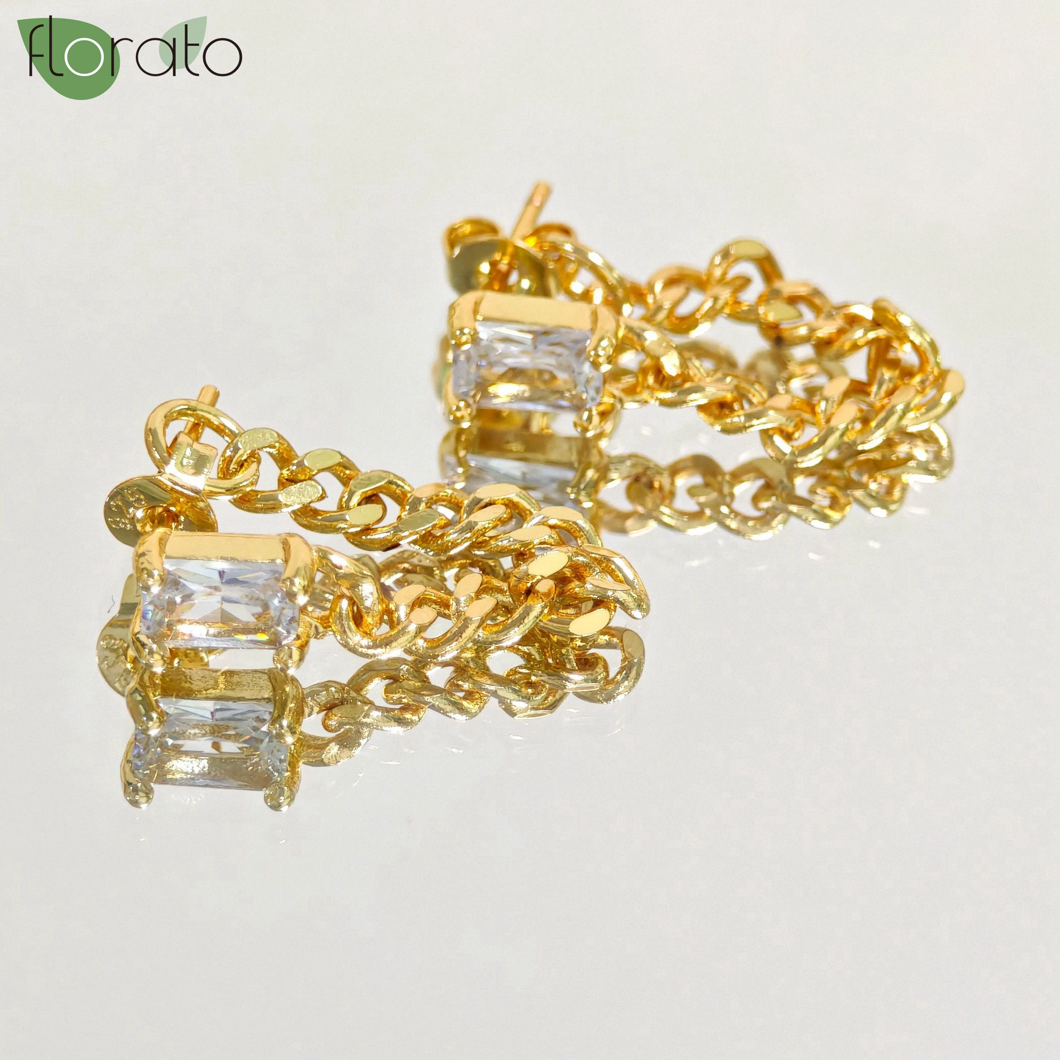 

925 Sterling Silver Needle Fashion Thick Chain Pendant Earrings Gold-Color Zircon Stud Earrings for Women Punk Jewelry Wholesale
