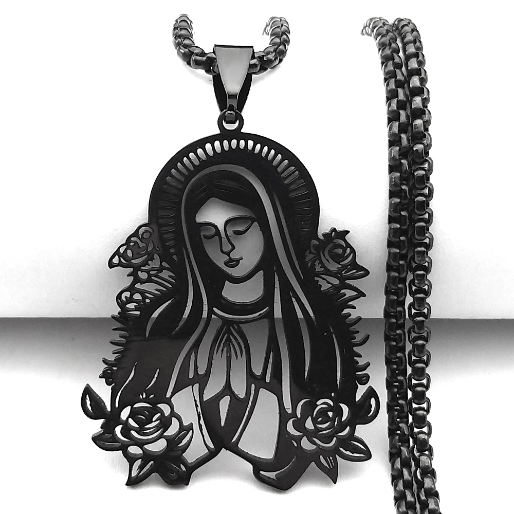 Guadalupe Jungfrau Maria Blume Kette Für Frauen Männer Edelstahl Silber Farbe Unsere Liebe Frau Mutter Katholischen Anhänger Halsketten Schmuck – Detail 6