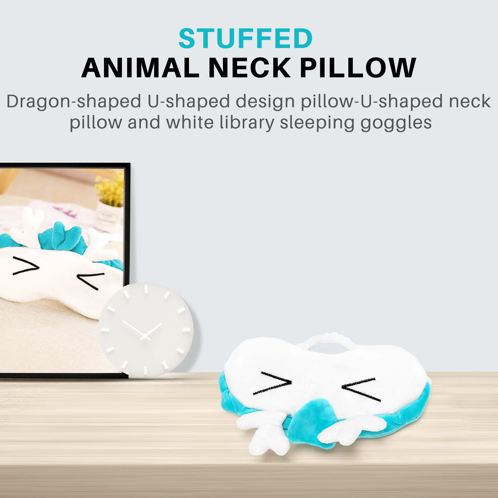 Cute White Dragon Neck Pillow, Japanese Animation Plush Animal Neck Pillow, Animal Body Flying Pillow with Sleep Goggles