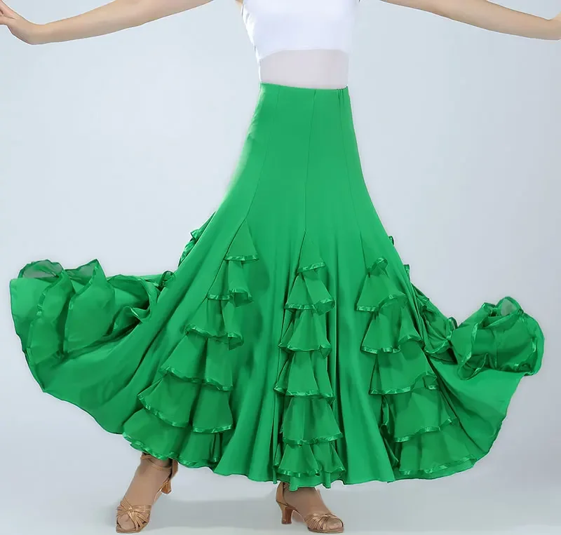 New Women Modern Dance Skirt Long Ruffle Ballroom Skirts Flamenco Dance Costume Spanish Flamenco Dress Waltz Large Swing Skirt