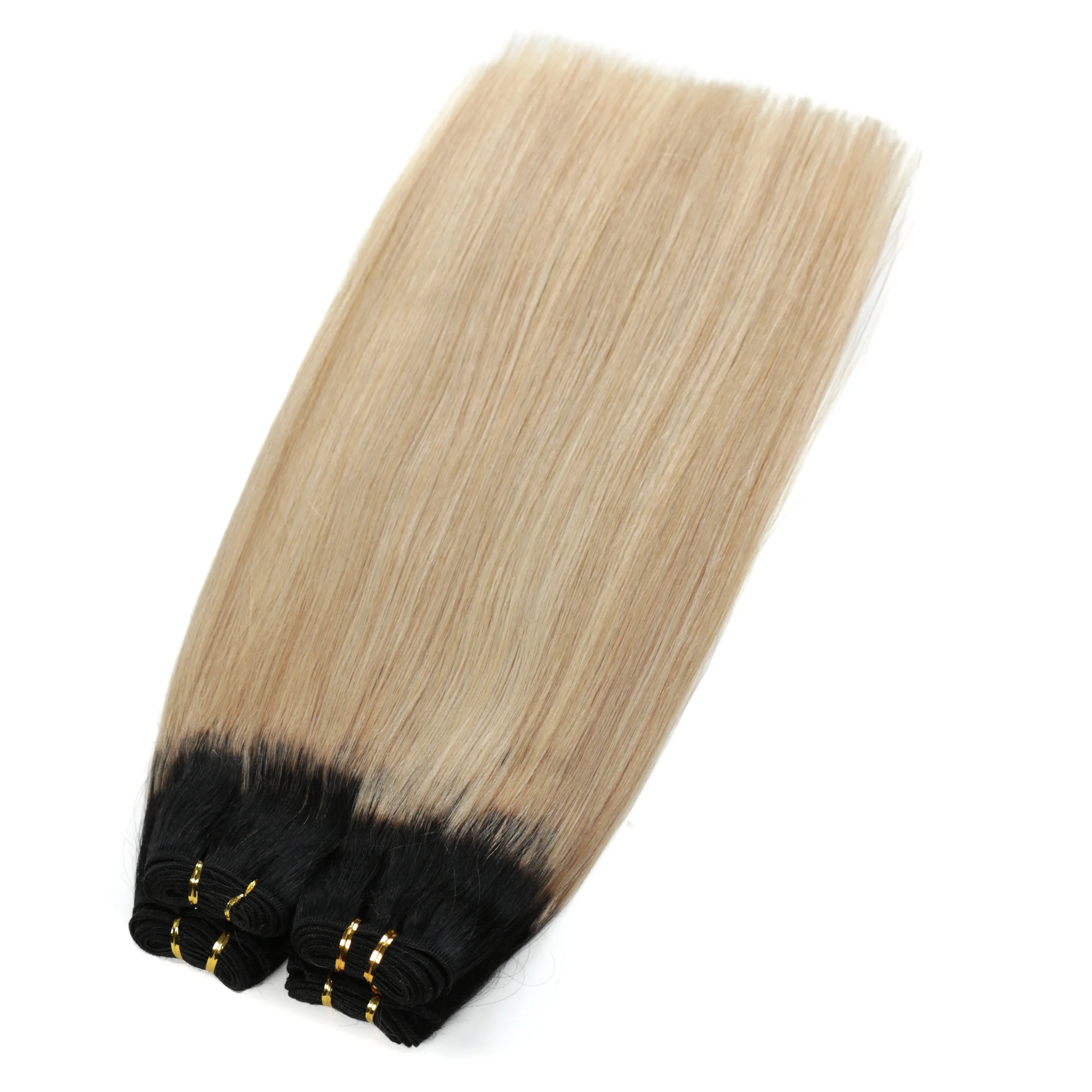 

Straight Human Hair Weft Bundles Extensions 100g/Pcs 16"-28" European Remy Natural Hair Sew In Weaves Ombre Blonde Color