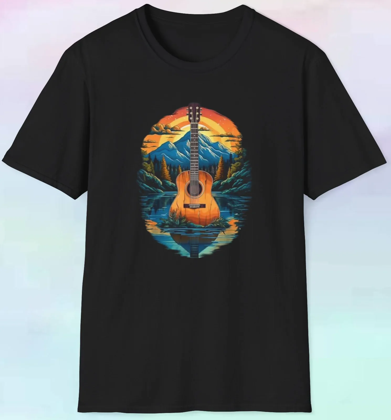 Men's Women's Acoustic Guitar Mountain Scene T Shirt | Nature Music | S-5XL Tee