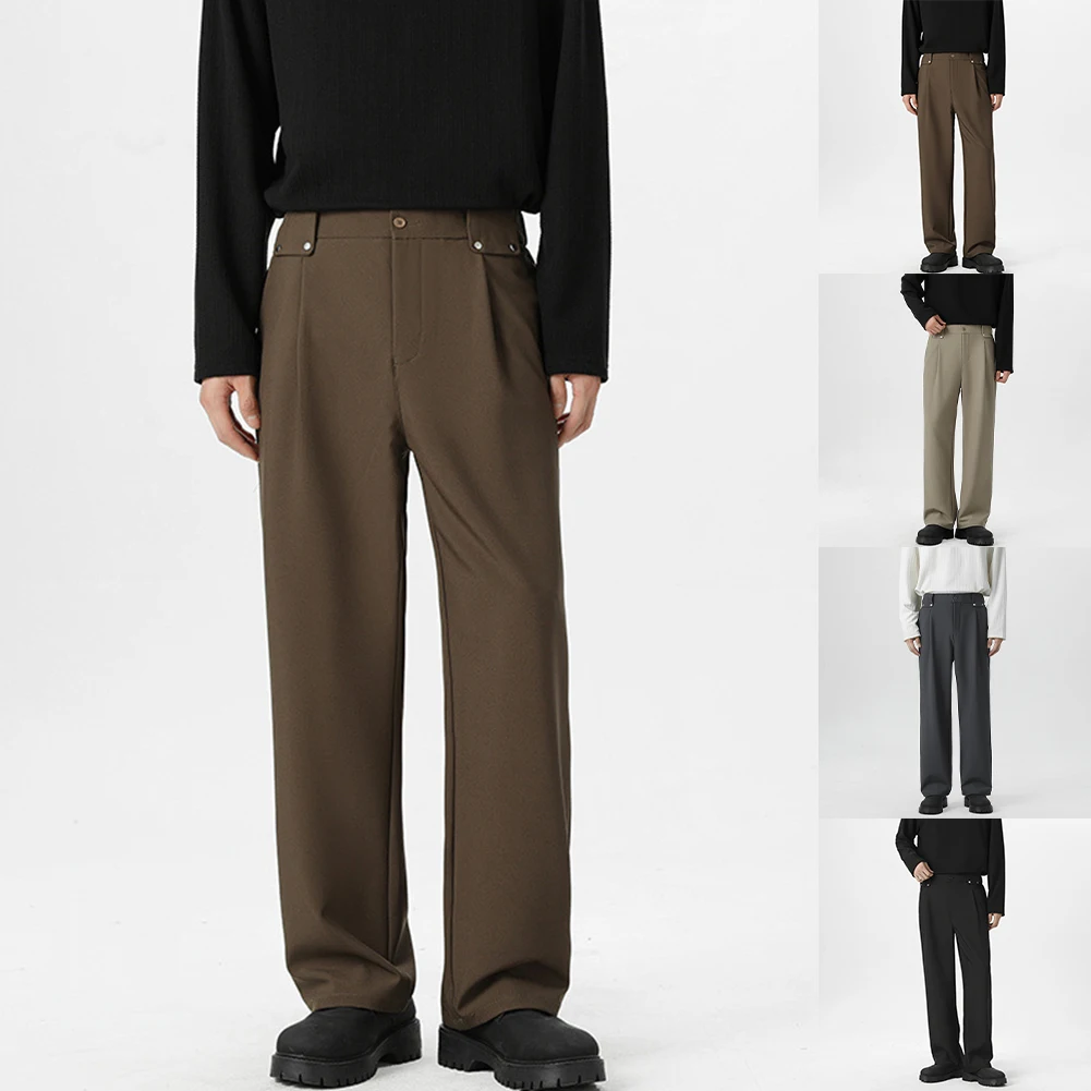 

Мужские прямые драпированные повседневные брюки в гонконгском стиле, уличная одежда, свободные костюмные брюки