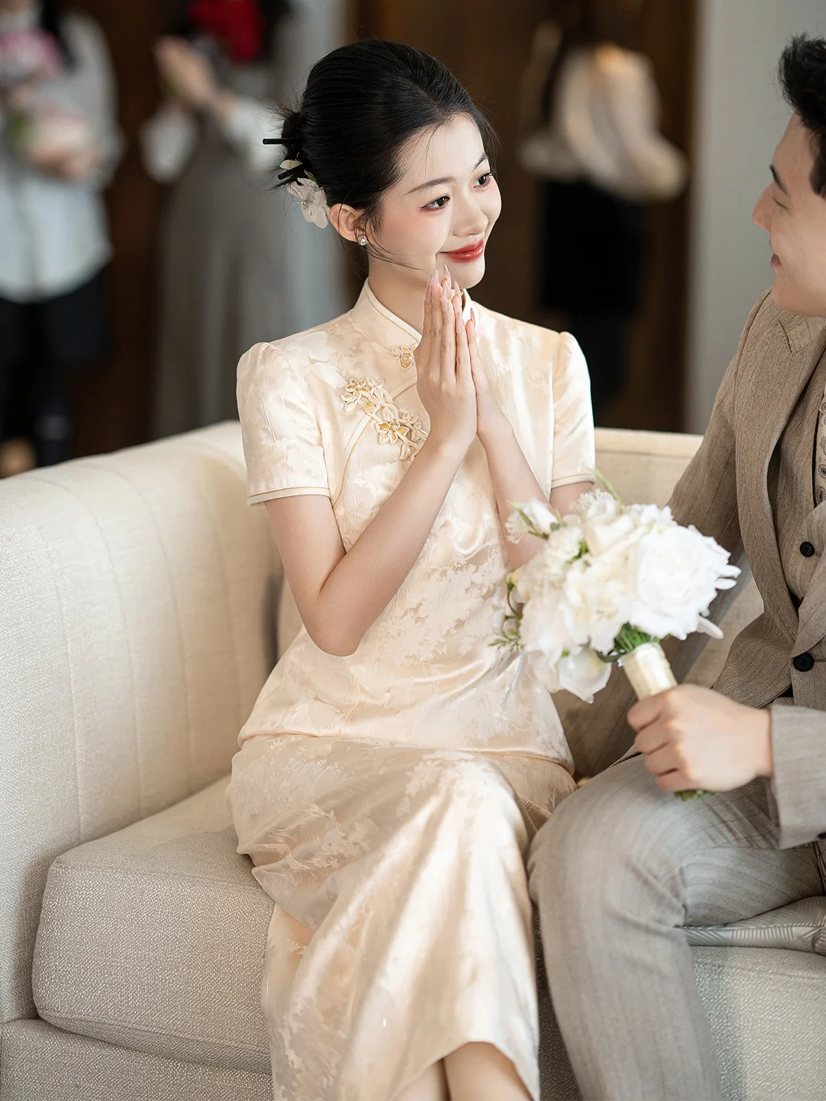 

New Chinese Sle White Qipao Dr for Wedding Engagement And Drinking Ceremony High Quali Ele Design Polyester Fiber